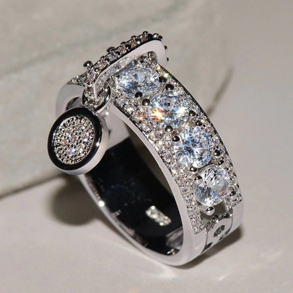 *NEW 925 Silver Round Diamond Drop Band Ring - Picture 3 of 8